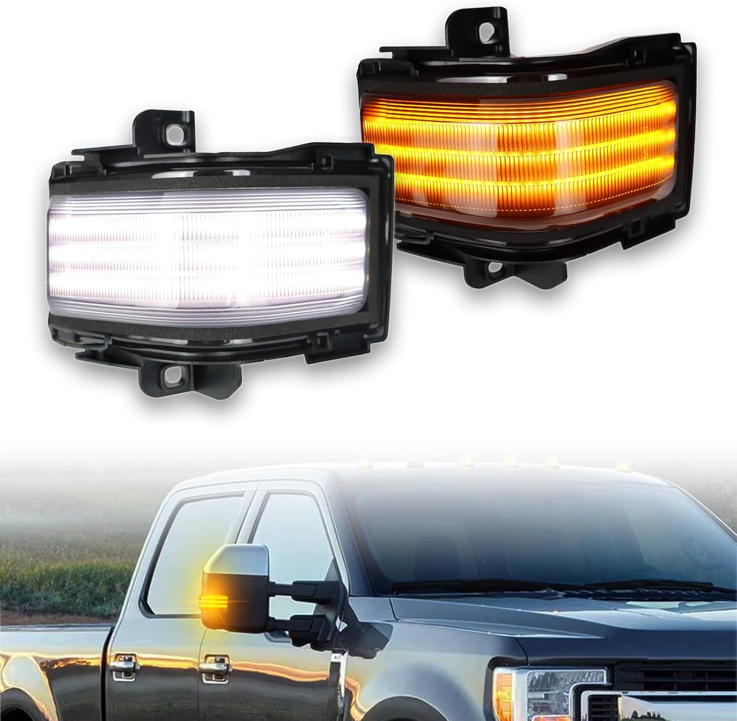 LED Rear Side Mirror Light DRL Amber Sequential Turn Signal Lamp Feature Kit for Ford 2015-2022 F150 2017-2022 F250 F350 F450 super duty,Full LED Side Marker Mirror Lamp,2pc